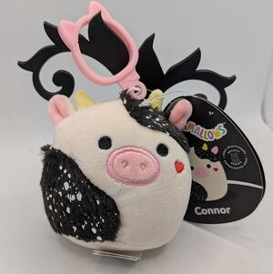 Squishmallows Pink and Black Cow Bag Charm